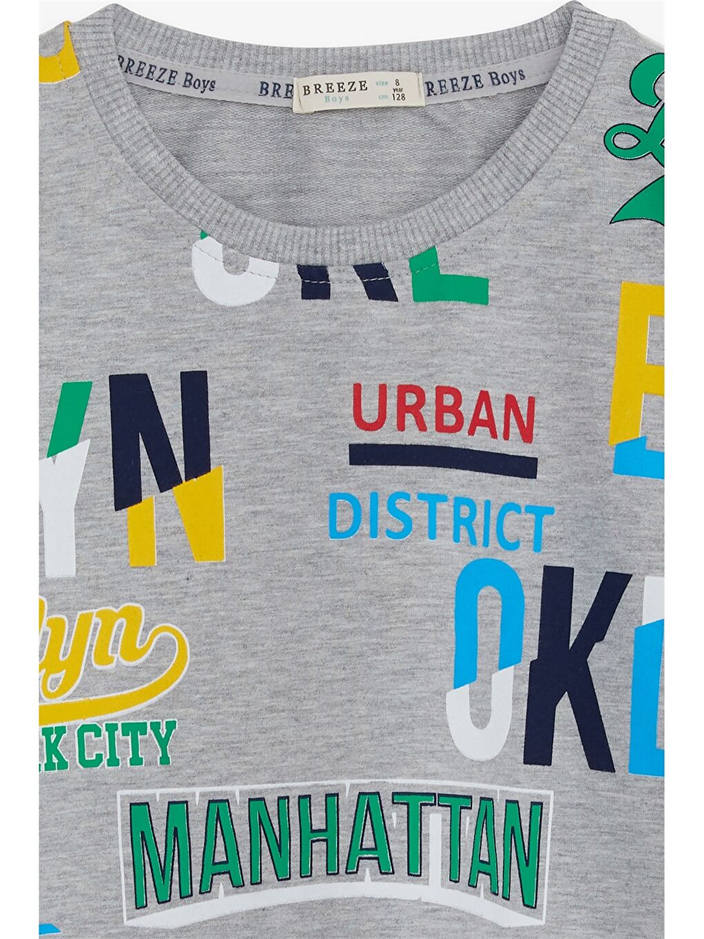 Gri Bisiklet Yaka Baskılı Uzun Kollu Erkek Çocuk Sweatshirt-2