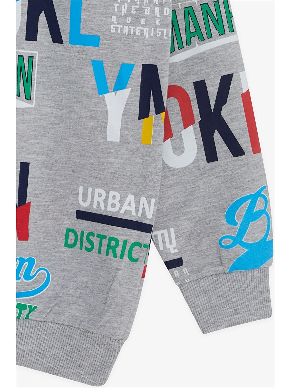 Gri Bisiklet Yaka Baskılı Uzun Kollu Erkek Çocuk Sweatshirt-3