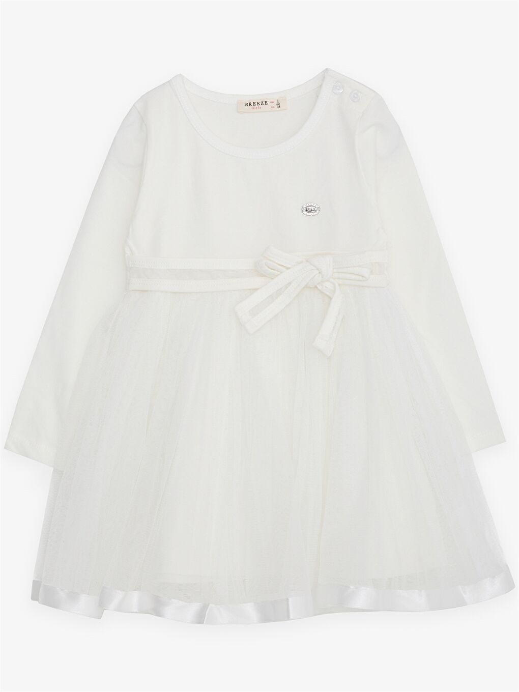Ekru Bisiklet Yaka Uzun Kollu Kız Bebek Elbise