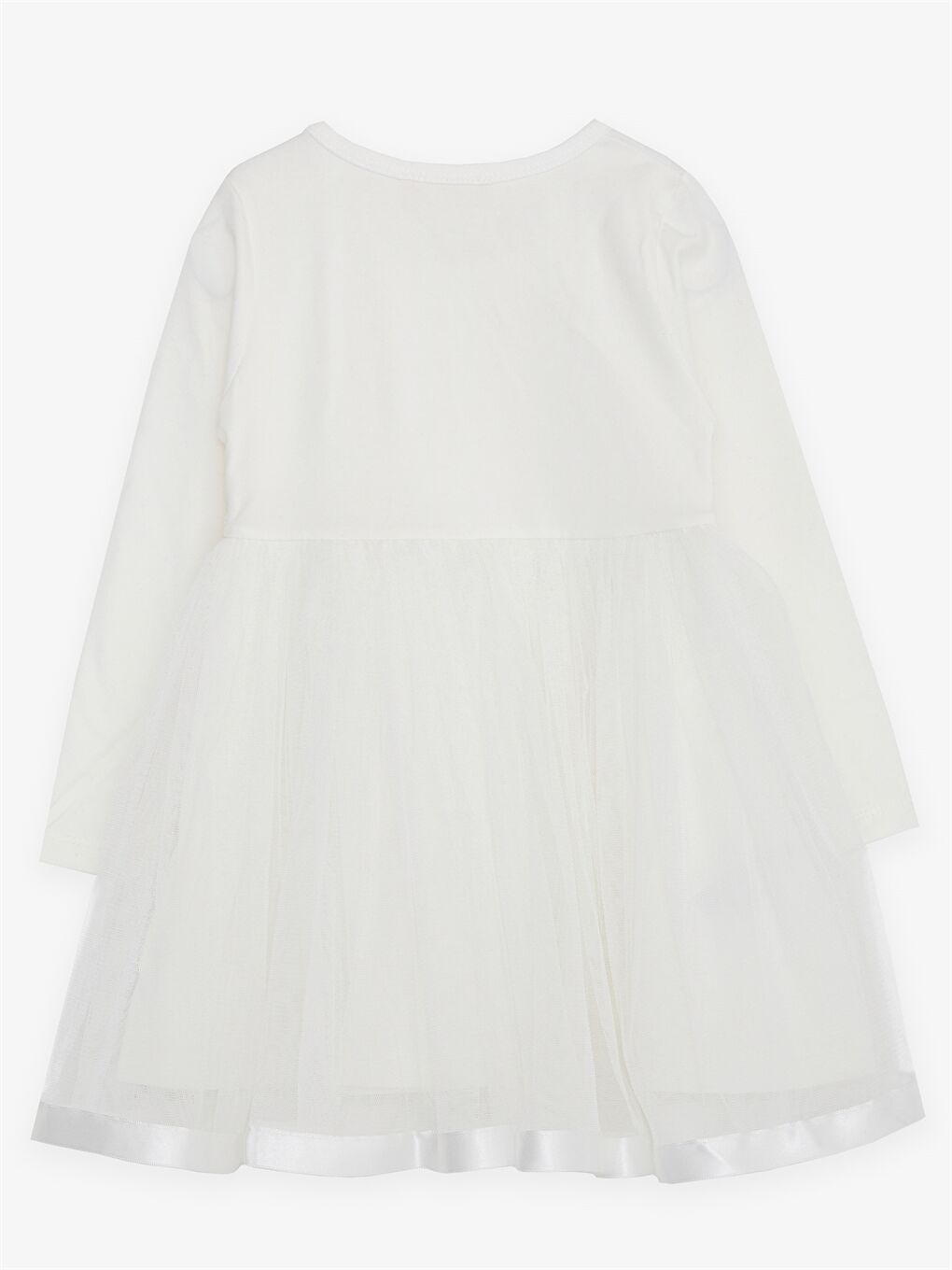 Ekru Bisiklet Yaka Uzun Kollu Kız Bebek Elbise-1