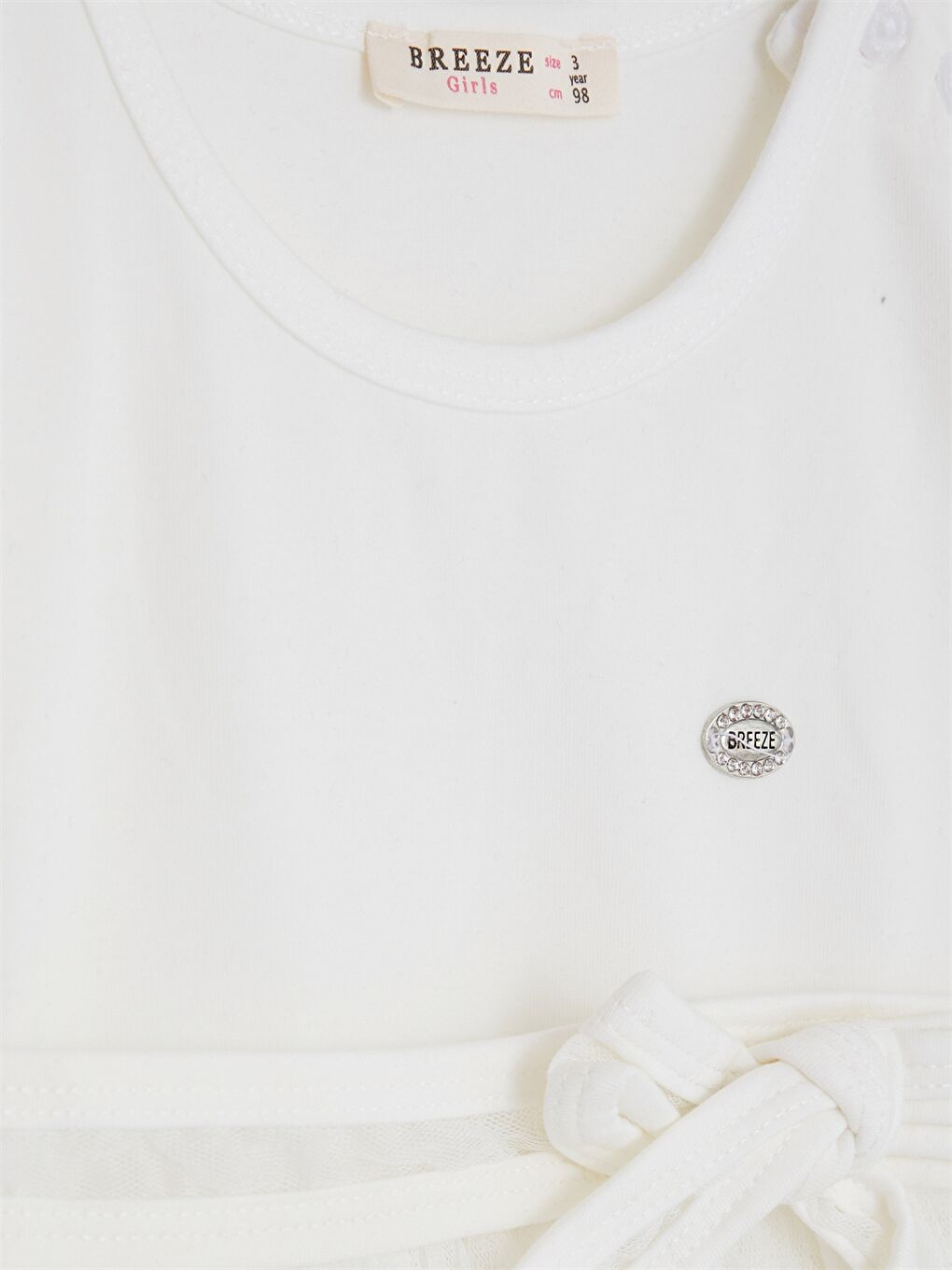 Ekru Bisiklet Yaka Uzun Kollu Kız Bebek Elbise-2