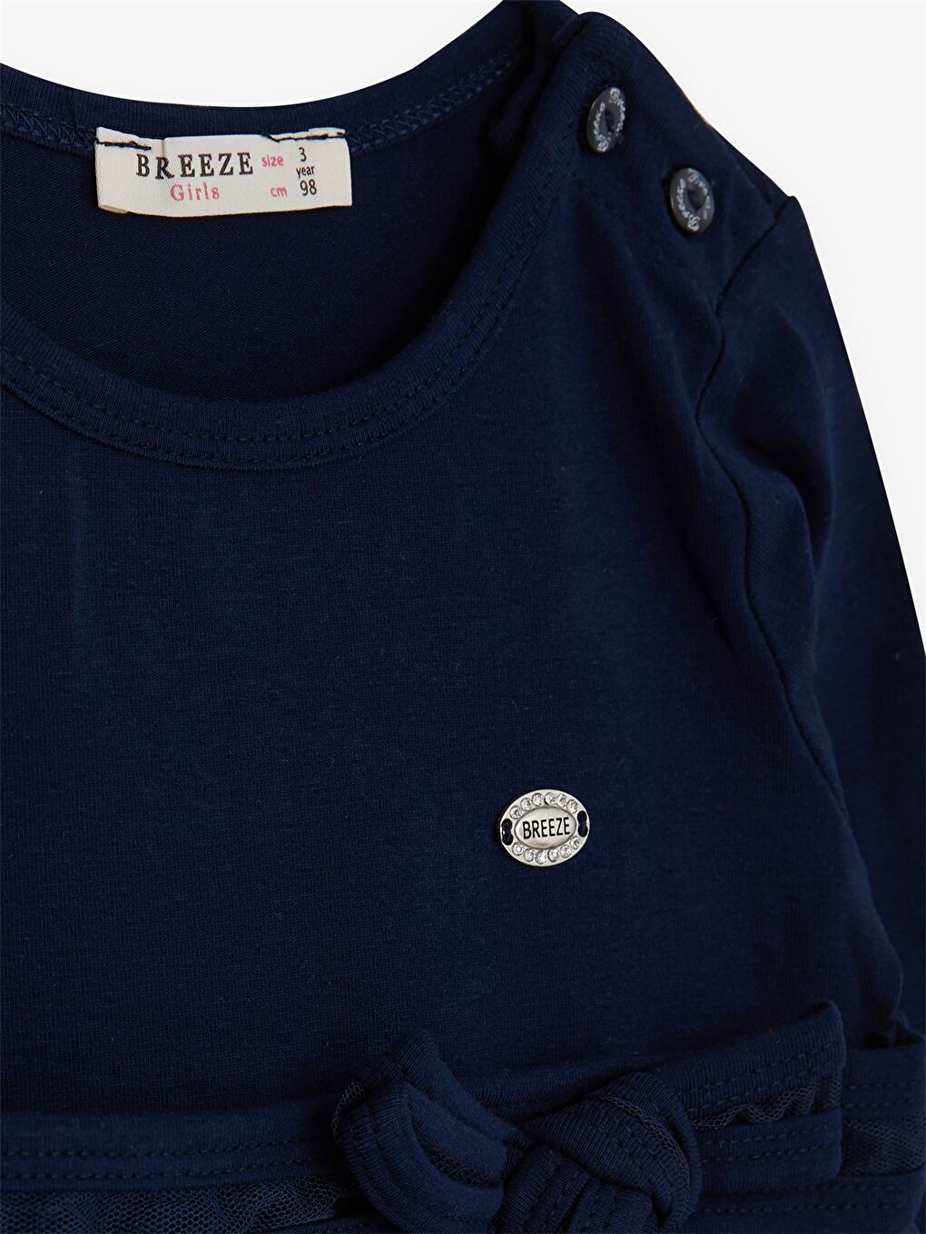 Lacivert Bisiklet Yaka Uzun Kollu Kız Bebek Elbise-2