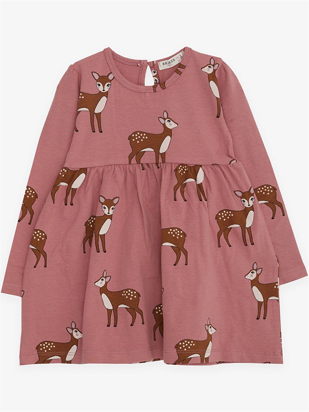 Pembe Bisiklet Yaka Desenli Uzun Kollu Kız Bebek Elbise