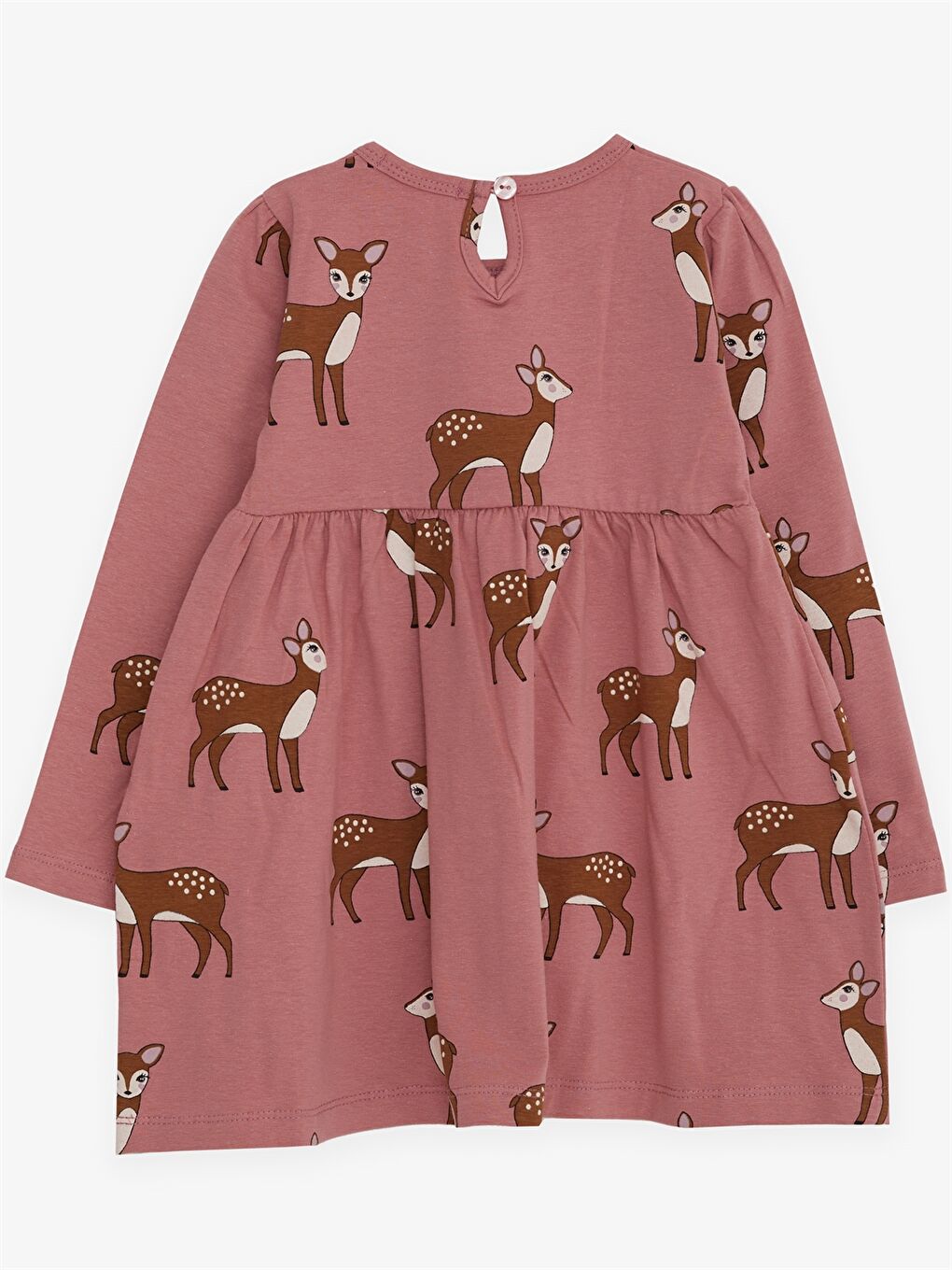 Pembe Bisiklet Yaka Desenli Uzun Kollu Kız Bebek Elbise-1