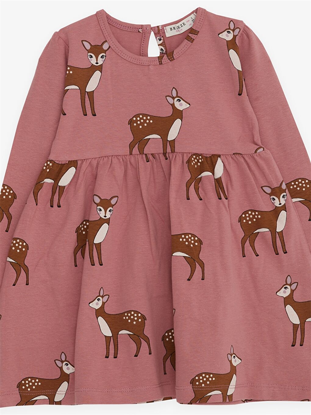 Pembe Bisiklet Yaka Desenli Uzun Kollu Kız Bebek Elbise-2