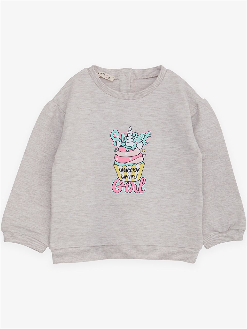 Bej Bisiklet Yaka Uzun Kollu Baskılı Kız Bebek Sweatshirt