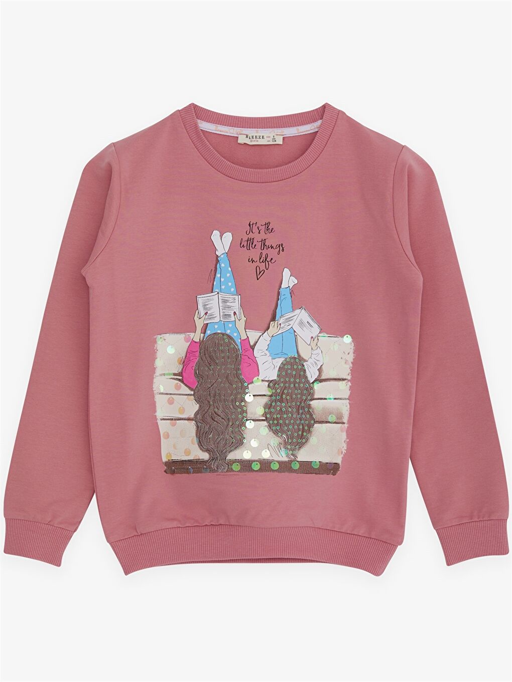 Pembe Bisiklet Yaka Baskılı Uzun Kollu Kız Çocuk Sweatshirt