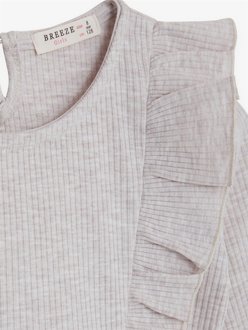 Bej Bisiklet Yaka Uzun Kollu Kız Çocuk Elbise-2