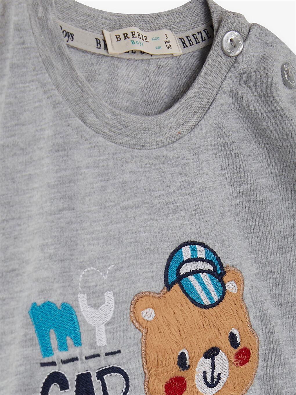 Gri Bisiklet Yaka Uzun Kollu Baskılı Erkek Bebek Sweatshirt-2