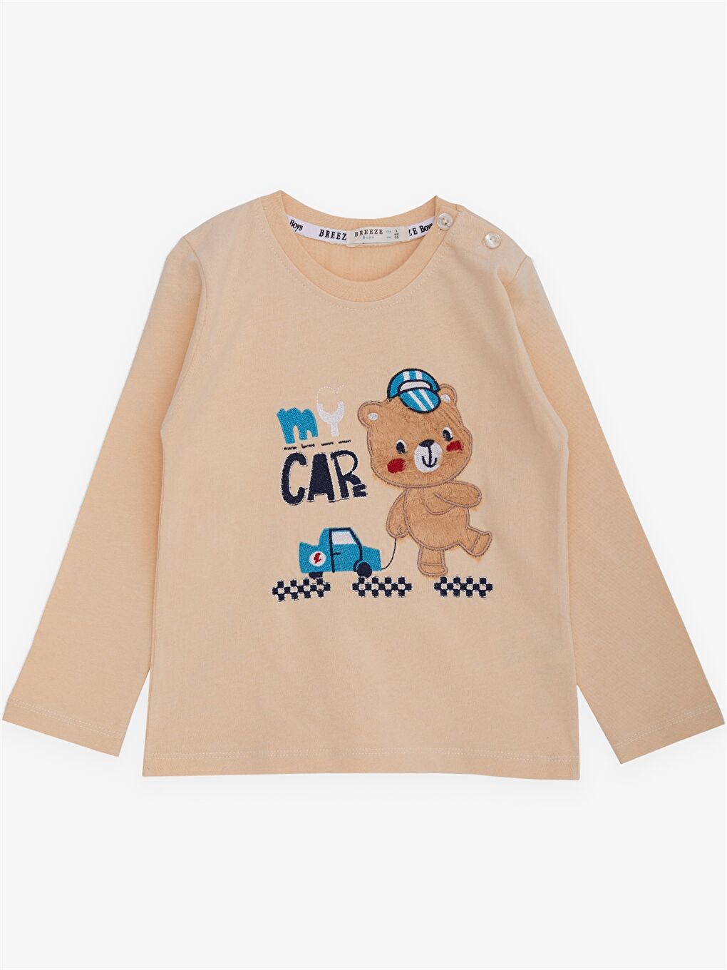 Bej Bisiklet Yaka Uzun Kollu Baskılı Erkek Bebek Sweatshirt