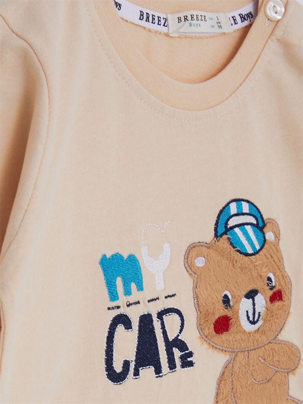 Bej Bisiklet Yaka Uzun Kollu Baskılı Erkek Bebek Sweatshirt-2