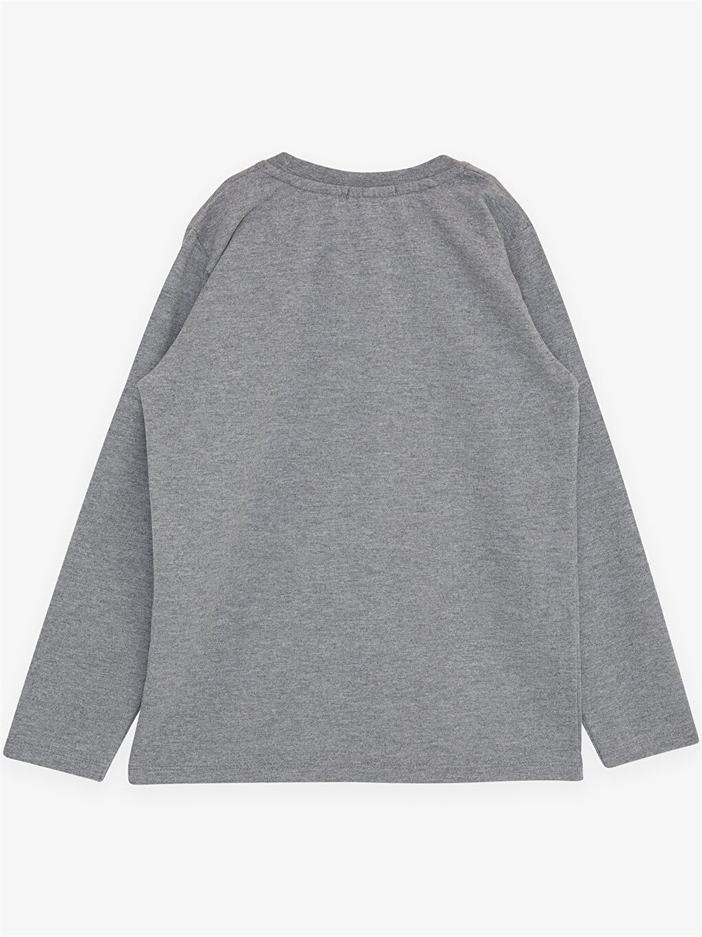 Gri Bisiklet Yaka Baskılı Uzun Kollu Erkek Çocuk Sweatshirt-1