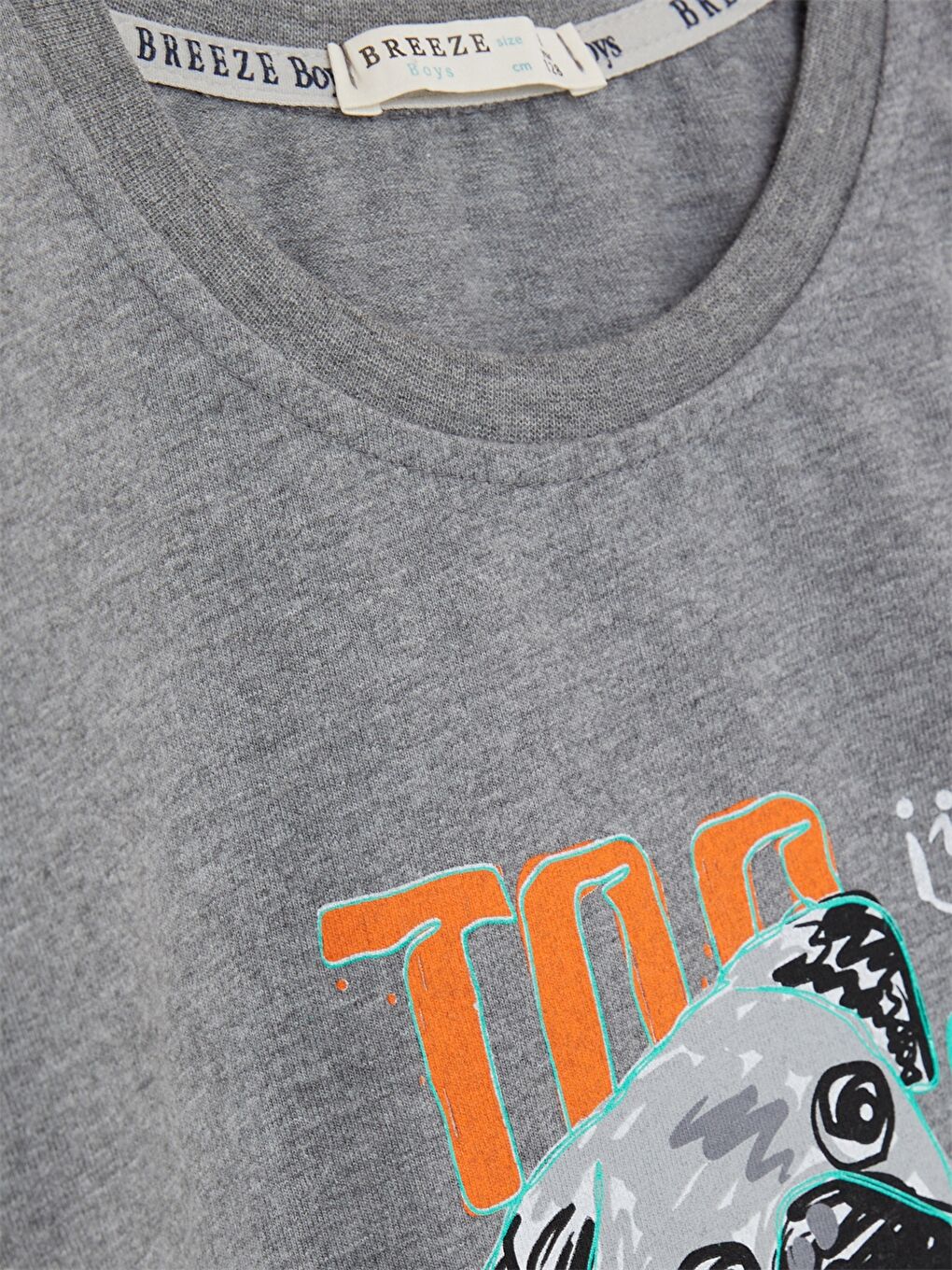 Gri Bisiklet Yaka Baskılı Uzun Kollu Erkek Çocuk Sweatshirt-2