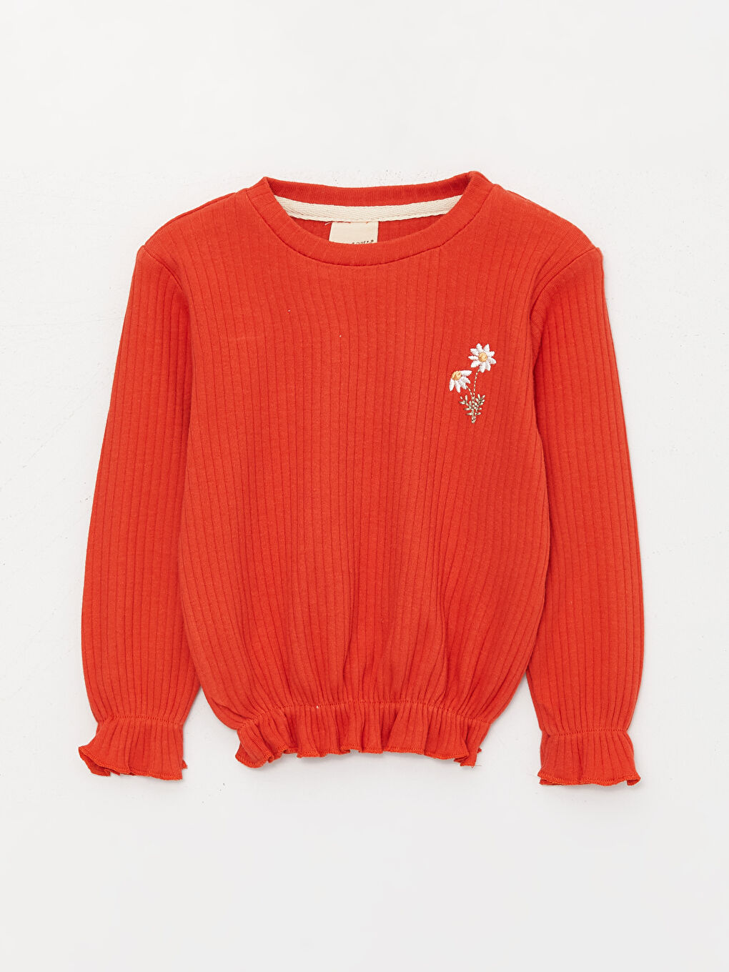 Turuncu Bisiklet Yaka Uzun Kollu Nakışlı Kız Bebek Tişört ve Pantolon 2'li Takım-1