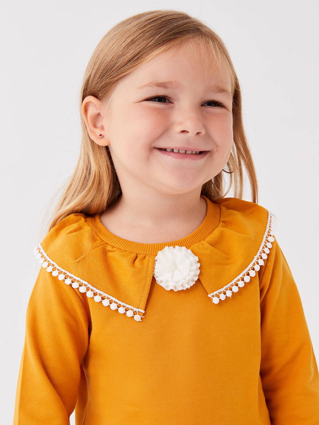 Turuncu Bisiklet Yaka Uzun Kollu Kız Bebek Sweatshirt ve Eşofman Alt 2'li Takım-2