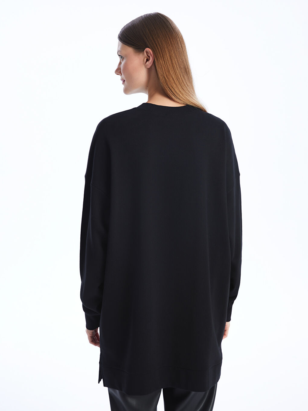 Siyah Bisiklet Yaka Baskılı Uzun Kollu Oversize Kadın Sweatshirt Tunik-4