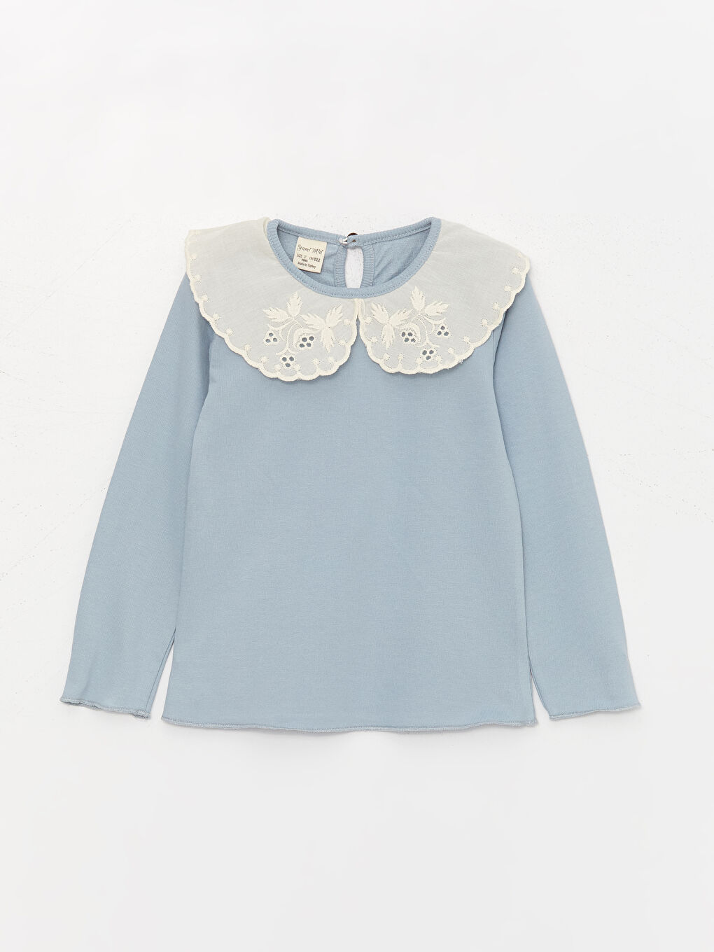 Mavi Bebe Yaka Uzun Kollu Kız Çocuk Tişört ve Tayt-4