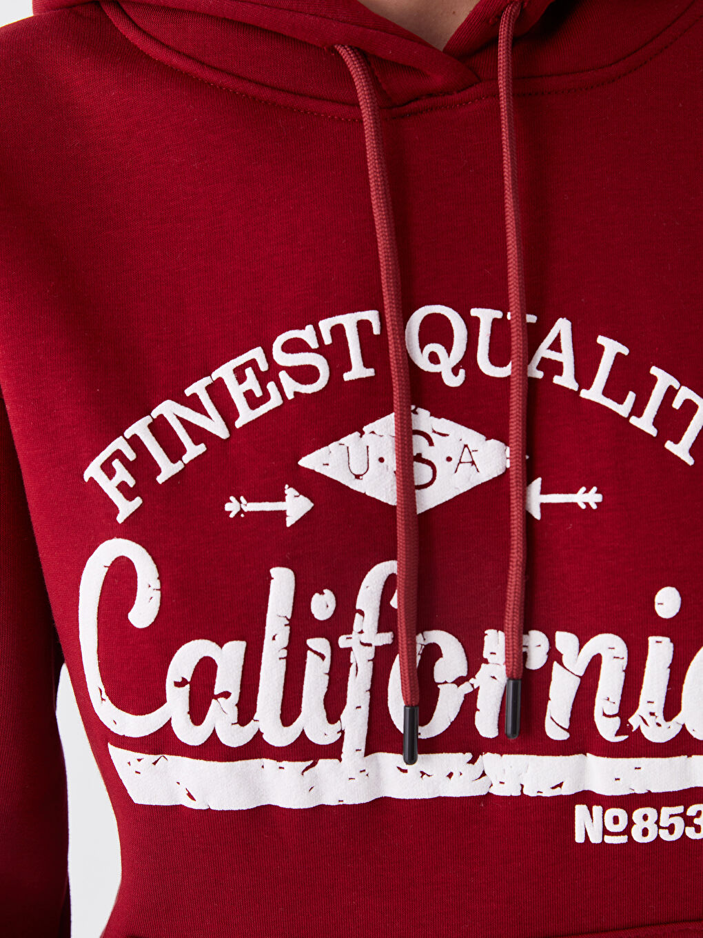 Bordo Baskılı Kapüşonlu Kadın Hoodie-3