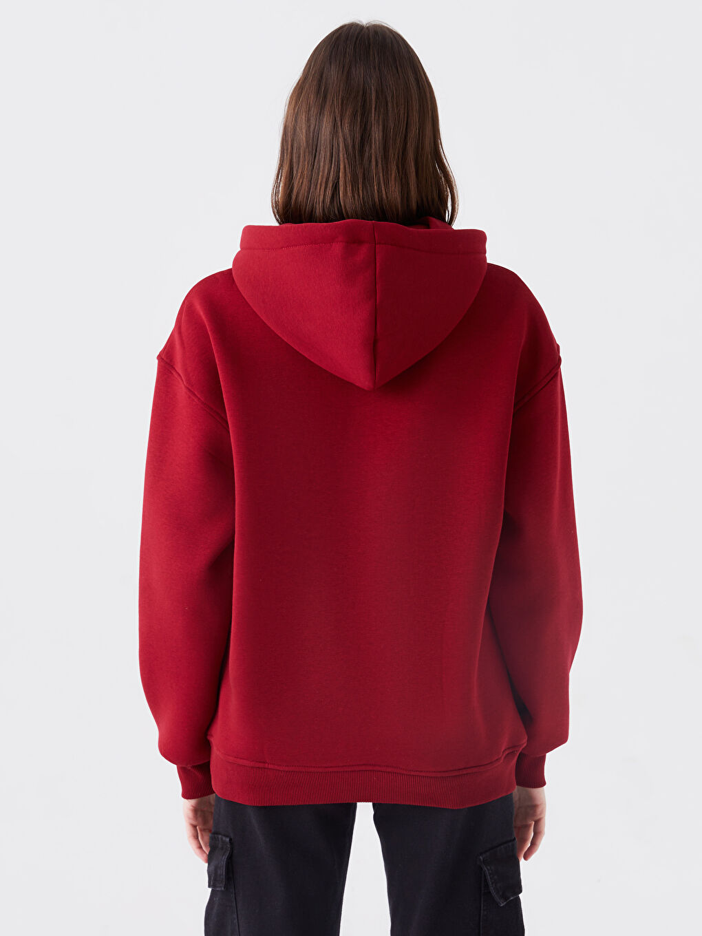 Bordo Baskılı Kapüşonlu Kadın Hoodie-4