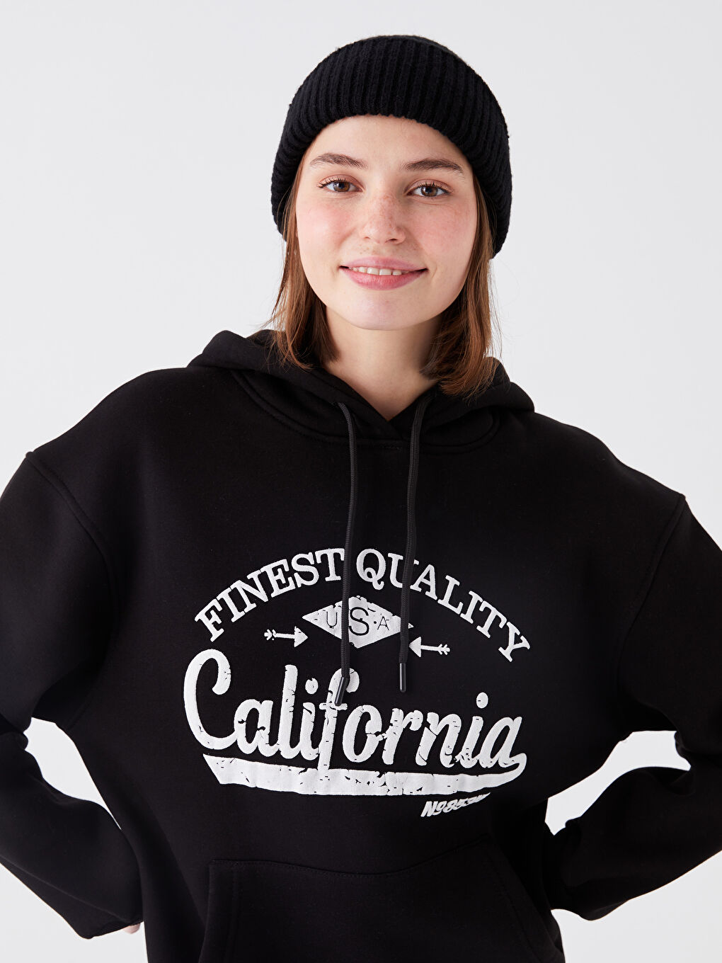 CALİMERA MODA Siyah Baskılı Kapüşonlu Kadın Hoodie - 1