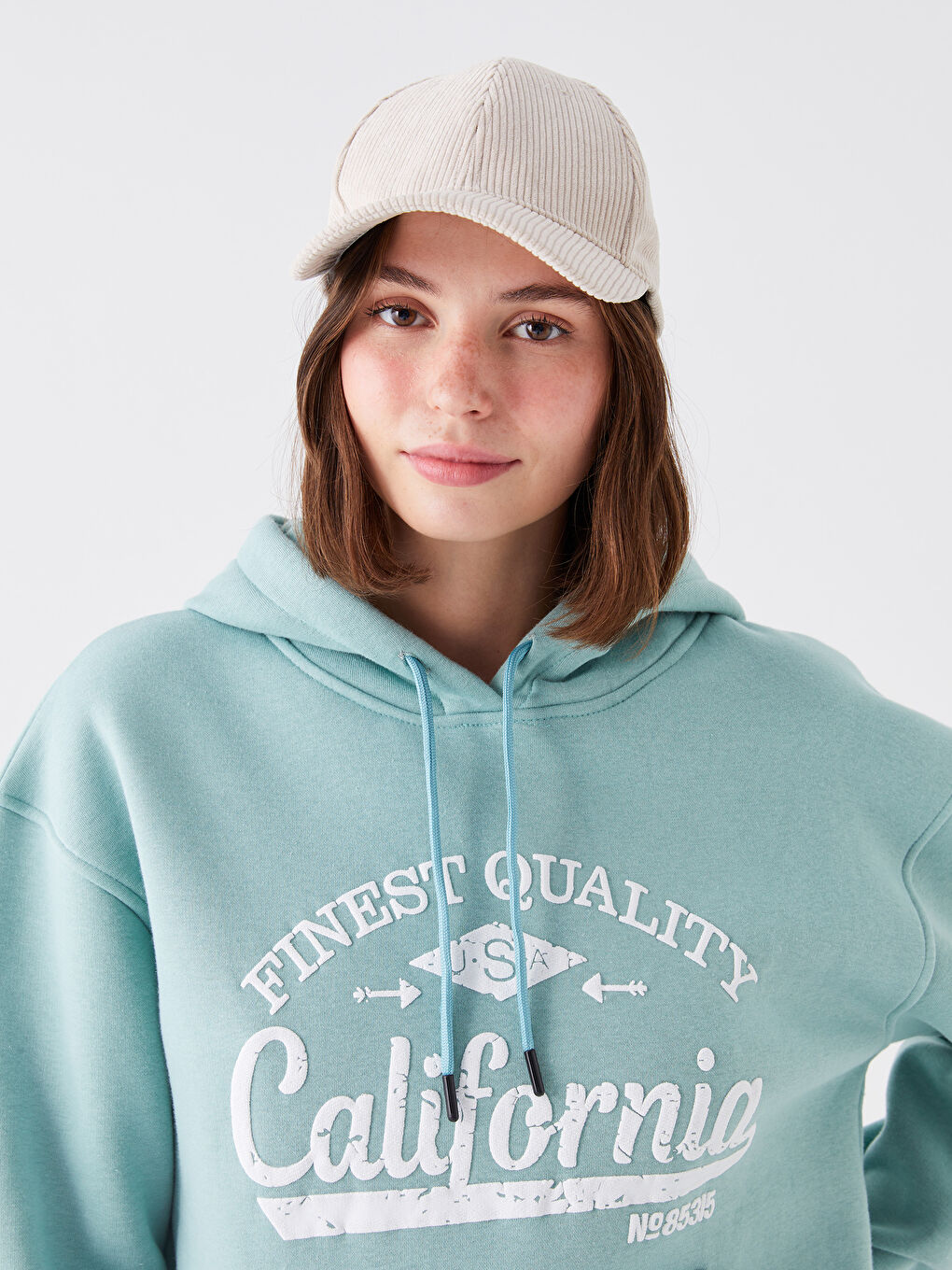 Yeşil Baskılı Kapüşonlu Kadın Hoodie-1