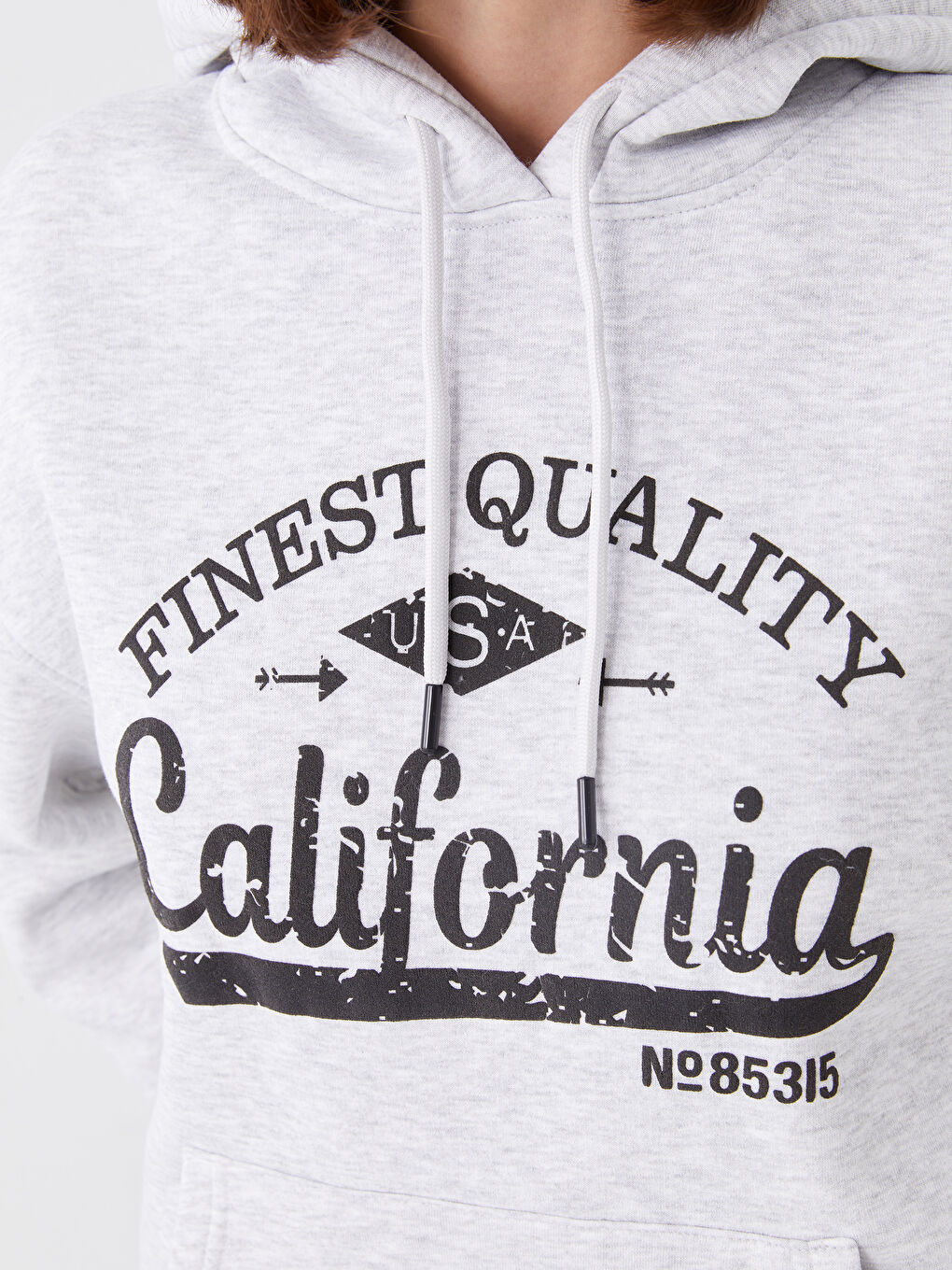 Gri Baskılı Kapüşonlu Kadın Hoodie-3