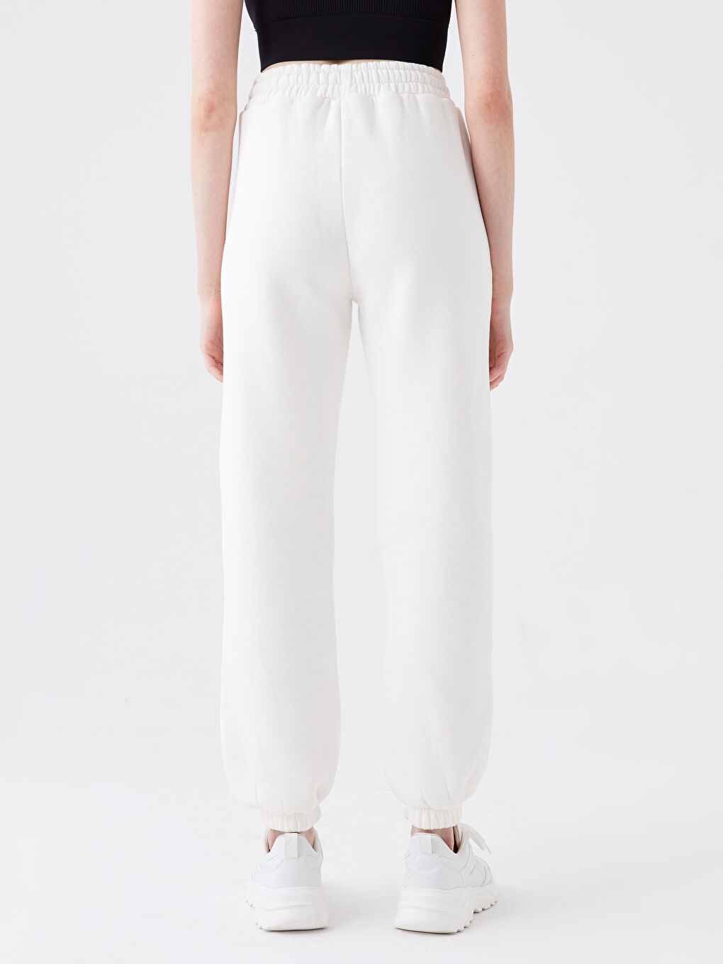 Ekru Beli Lastikli Baskılı Kadın Eşofman Altı-3