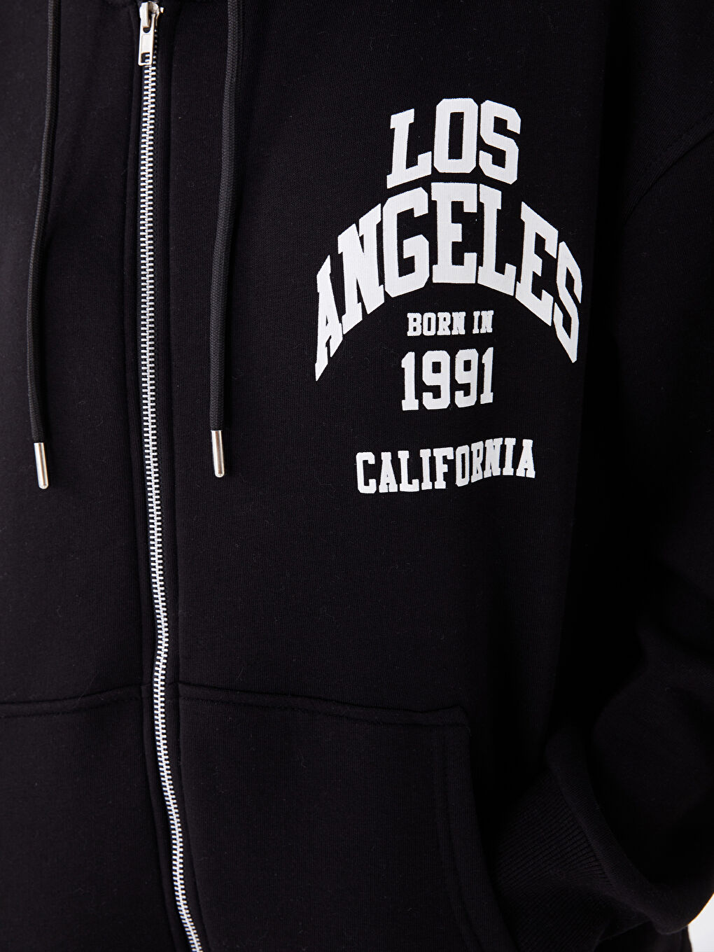 Siyah Baskılı Kadın Fermuarlı Sweatshirt-3