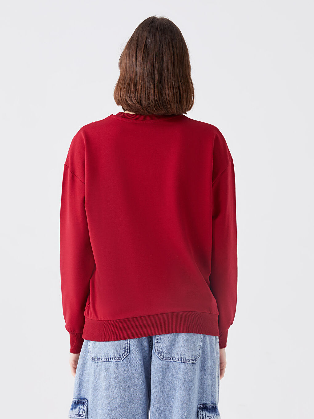 Bordo Bisiklet Yaka Baskılı Kadın Sweatshirt-4