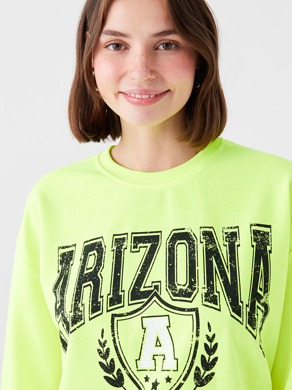 Yeşil Bisiklet Yaka Baskılı Kadın Sweatshirt-1