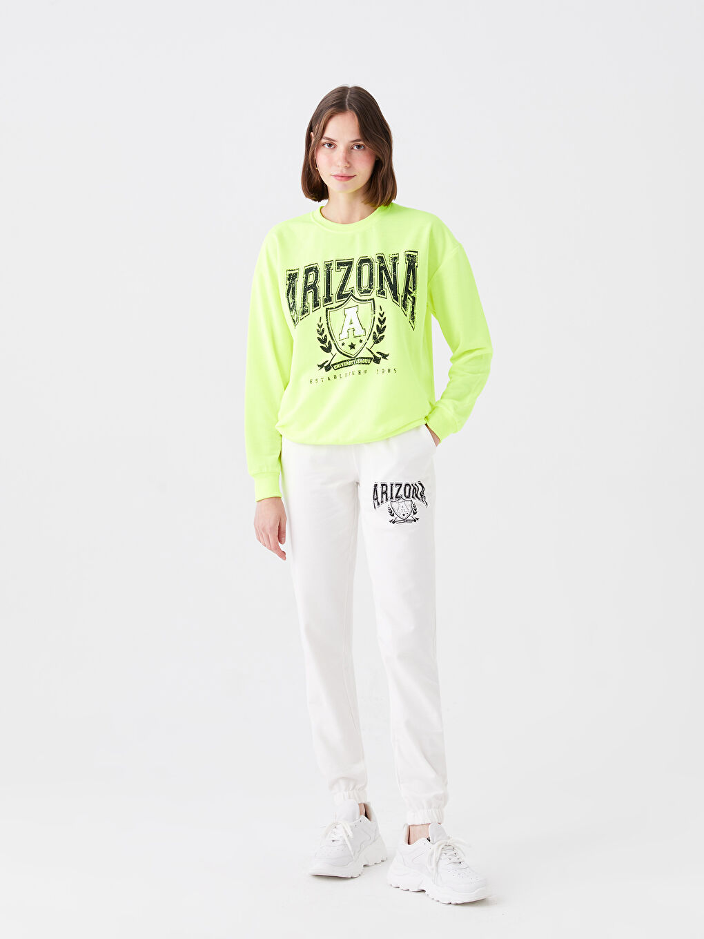 Yeşil Bisiklet Yaka Baskılı Kadın Sweatshirt-2