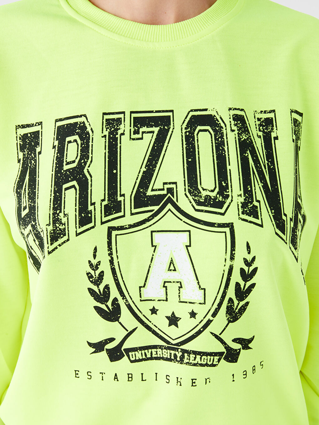 Yeşil Bisiklet Yaka Baskılı Kadın Sweatshirt-3