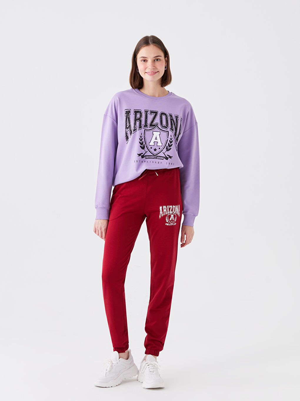 Bordo Beli Lastikli Baskılı Kadın Eşofman Altı-1