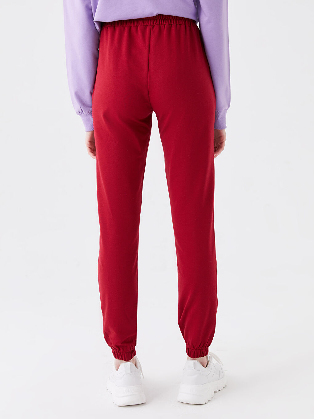 Bordo Beli Lastikli Baskılı Kadın Eşofman Altı-3