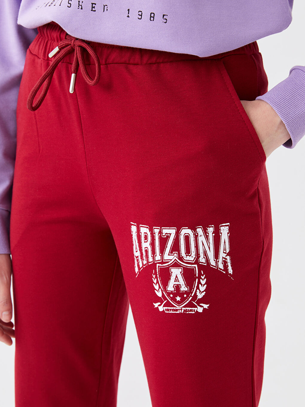 Bordo Beli Lastikli Baskılı Kadın Eşofman Altı-4