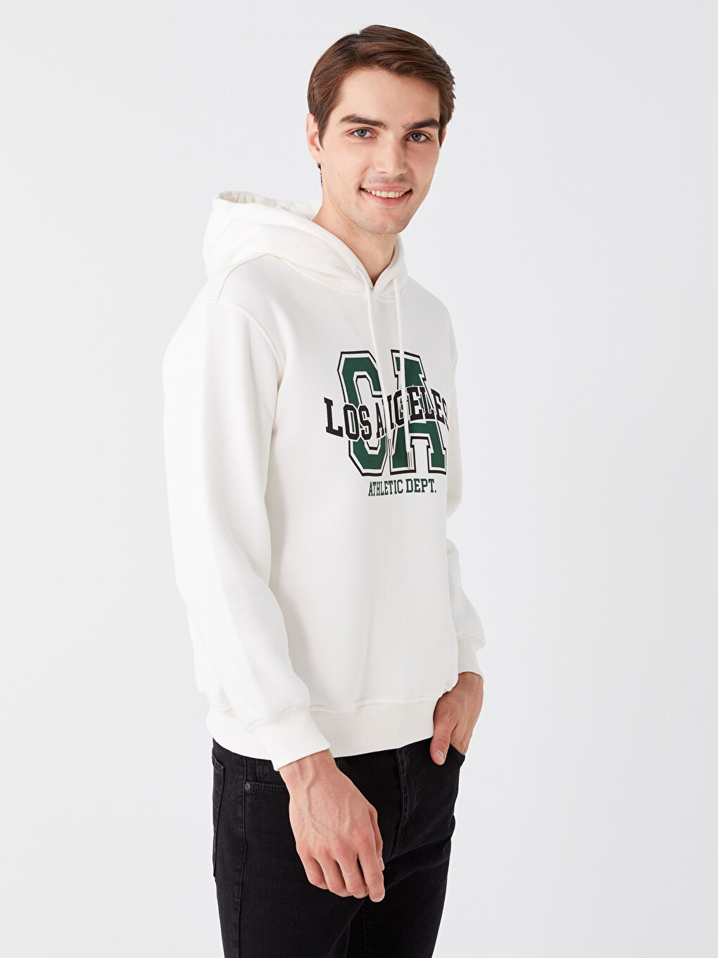 CALİMERA MODA Ekru Uzun Kollu Baskılı Erkek Hoodie - 1