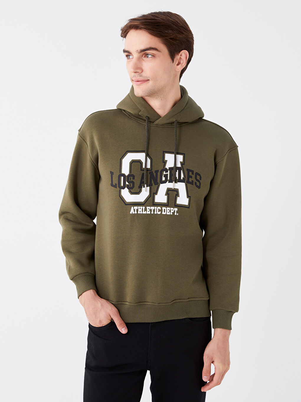 CALİMERA MODA Haki Uzun Kollu Baskılı Erkek Hoodie