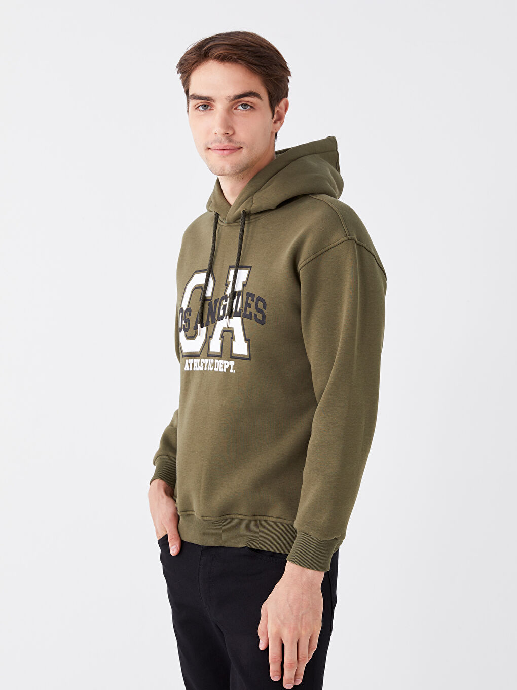 CALİMERA MODA Haki Uzun Kollu Baskılı Erkek Hoodie - 1