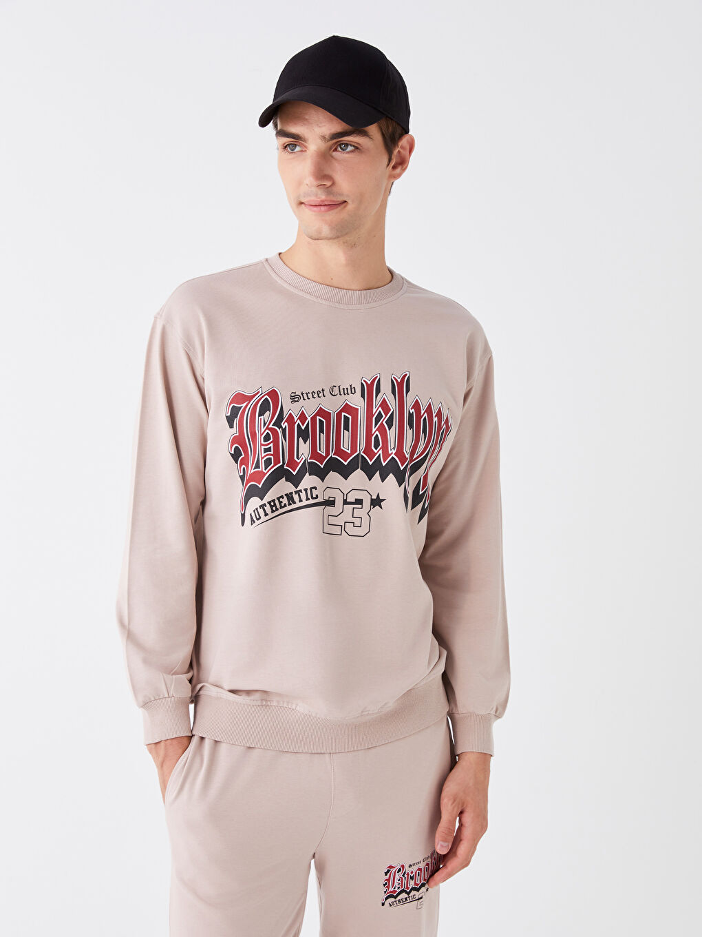 CALİMERA MODA Karamel Bisiklet Yaka Uzun Kollu Baskılı Erkek Sweatshirt