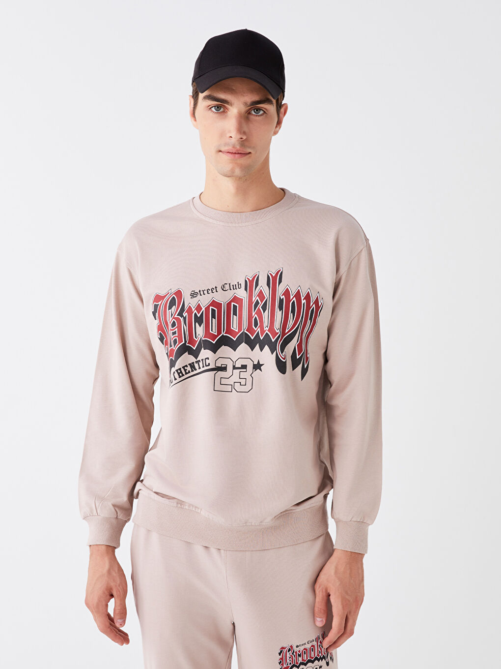 CALİMERA MODA Karamel Bisiklet Yaka Uzun Kollu Baskılı Erkek Sweatshirt - 1