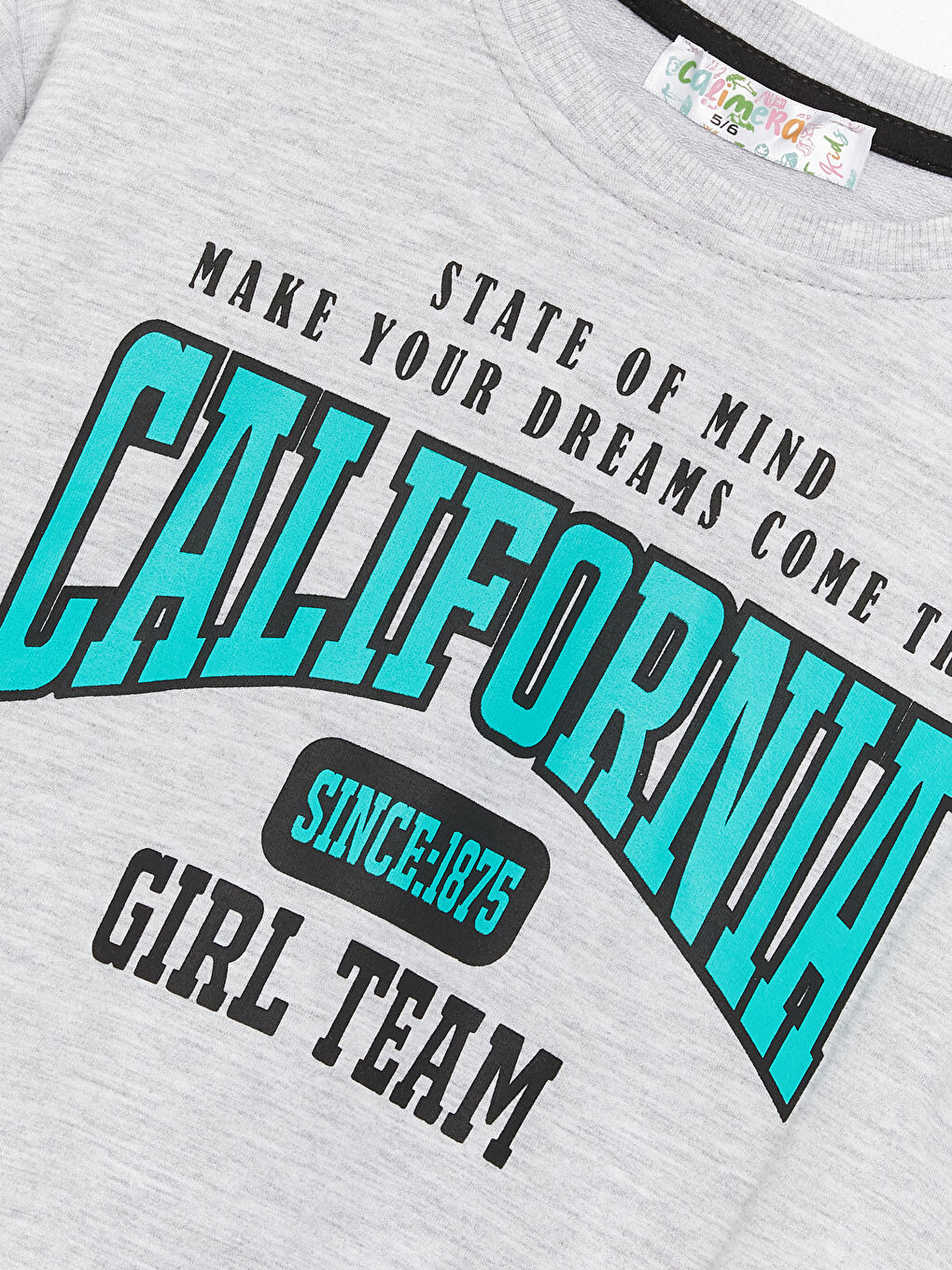 Gri Bisiklet Yaka Baskılı Uzun Kollu Kız Çocuk Sweatshirt ve Eşofman Alt 2'li Takım-5