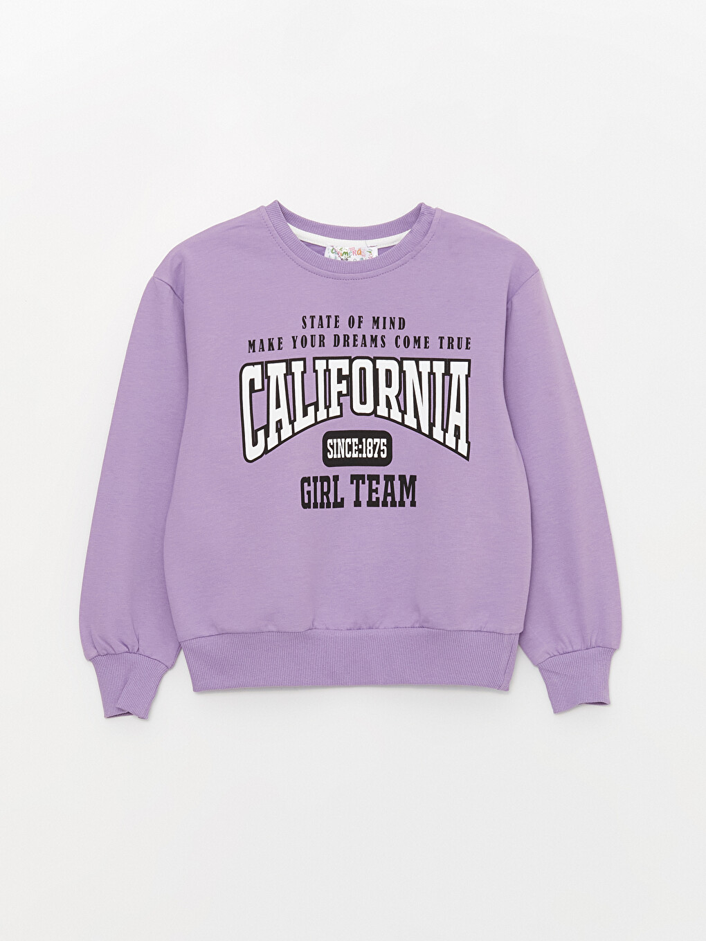Lila Bisiklet Yaka Baskılı Uzun Kollu Kız Çocuk Sweatshirt ve Eşofman Alt 2'li Takım-1