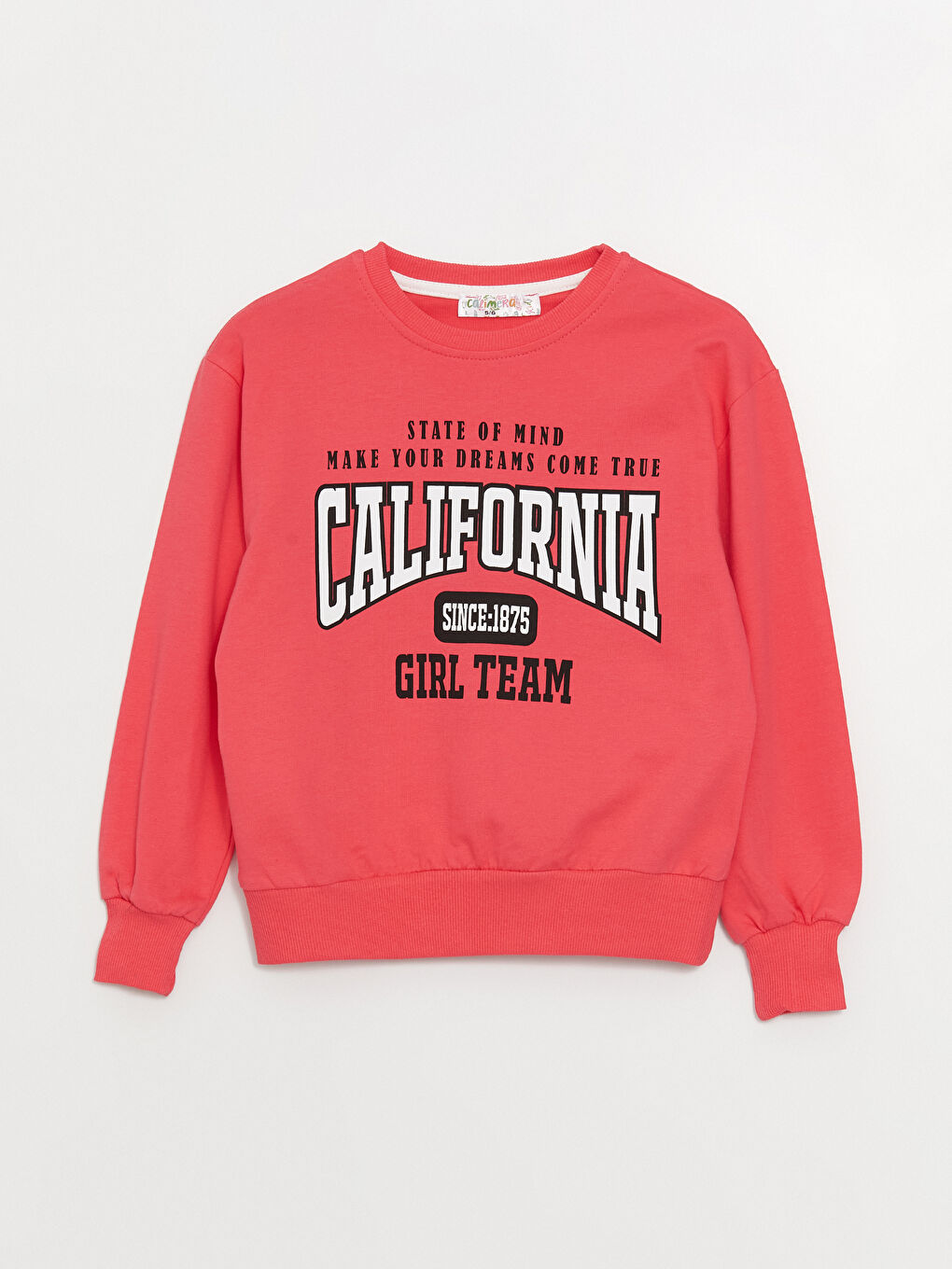 Fuşya Bisiklet Yaka Baskılı Uzun Kollu Kız Çocuk Sweatshirt ve Eşofman Alt 2'li Takım-1