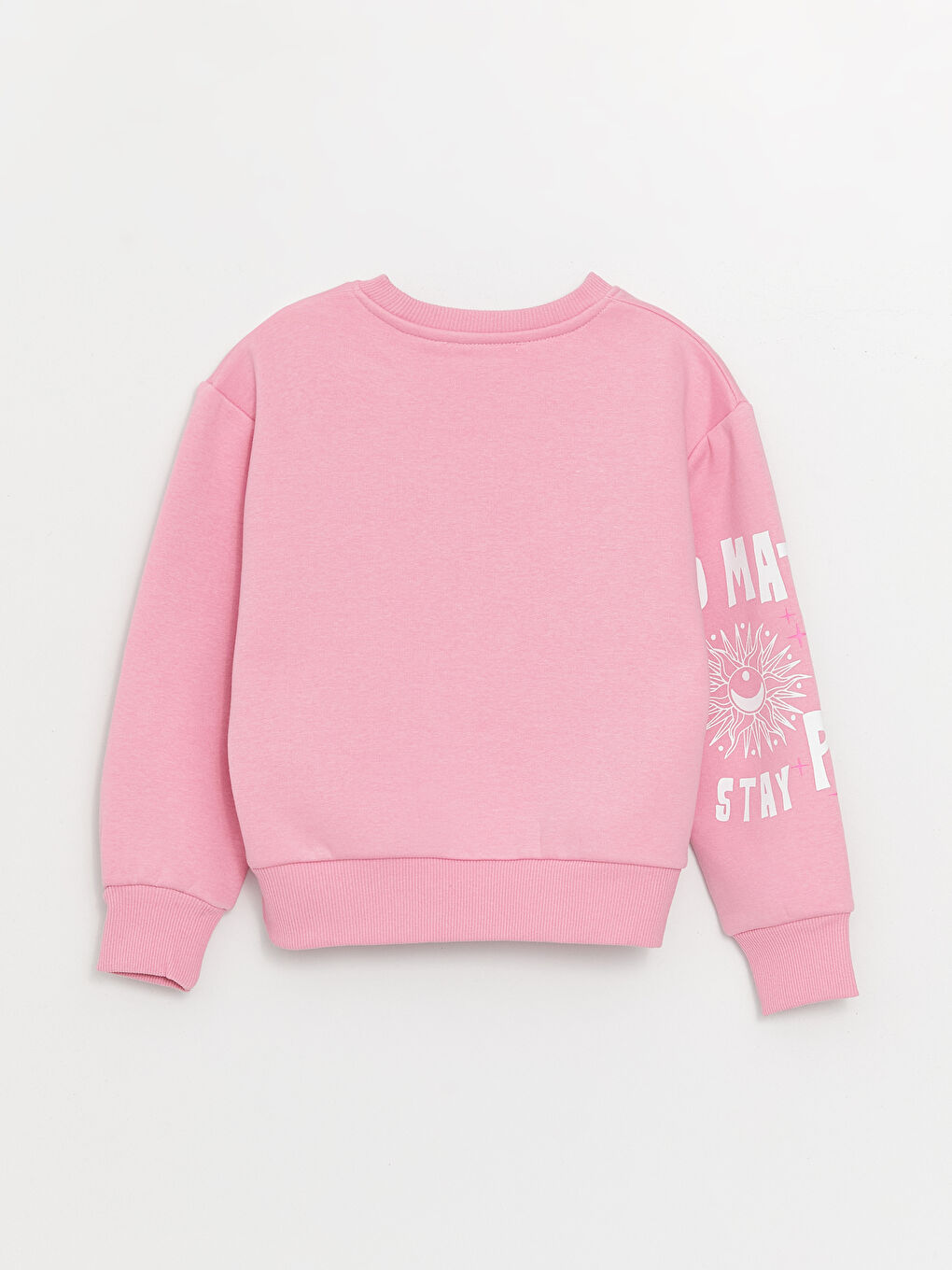 Pembe Bisiklet Yaka Baskılı Uzun Kollu Kız Çocuk Sweatshirt ve Eşofman Alt 2'li Takım-2