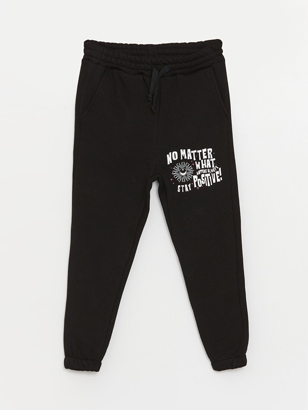 Siyah Bisiklet Yaka Baskılı Uzun Kollu Kız Çocuk Sweatshirt ve Eşofman Alt 2'li Takım-3