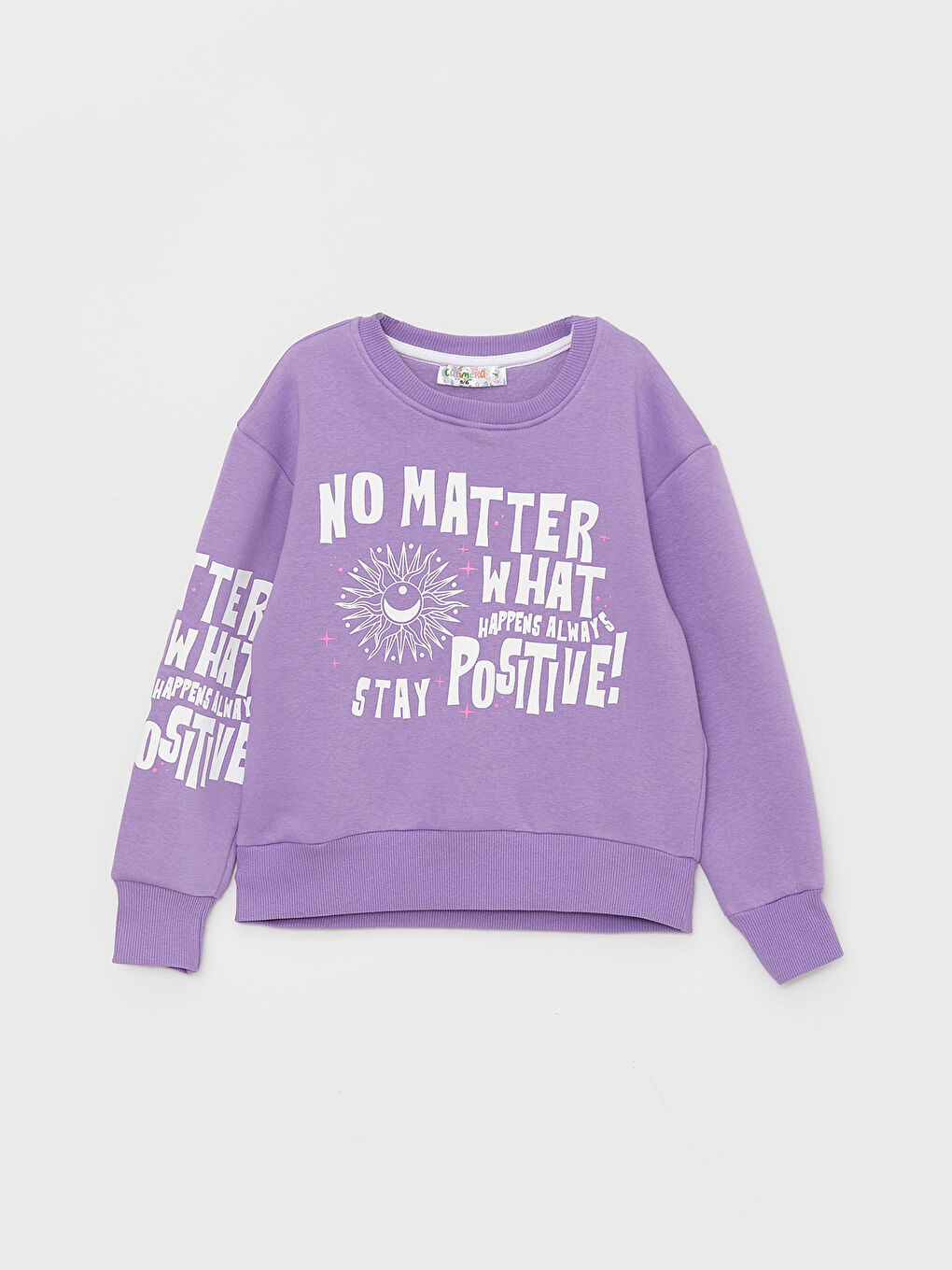 Lila Bisiklet Yaka Baskılı Uzun Kollu Kız Çocuk Sweatshirt ve Eşofman Alt 2'li Takım-1