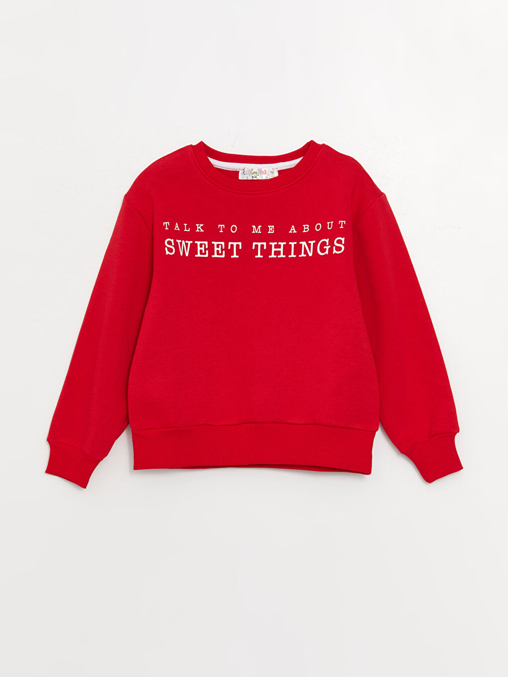 Kırmızı Bisiklet Yaka Baskılı Uzun Kollu Kız Çocuk Sweatshirt ve Eşofman Alt 2'li Takım-1