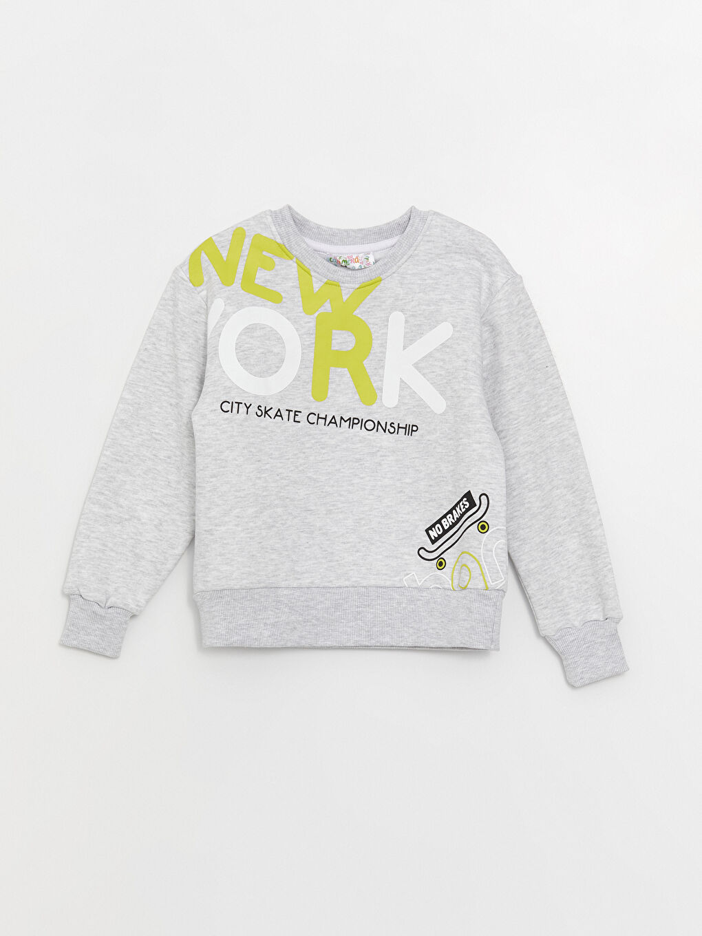 Gri Bisiklet Yaka Baskılı Uzun Kollu Erkek Çocuk Sweatshirt ve Eşofman Alt 2'li Takım-1