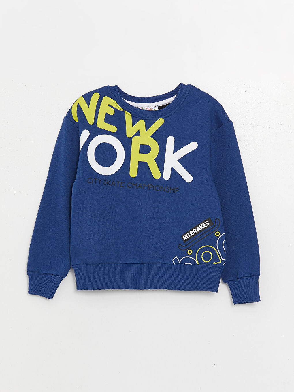 Lacivert Bisiklet Yaka Baskılı Uzun Kollu Erkek Çocuk Sweatshirt ve Eşofman Alt 2'li Takım-1