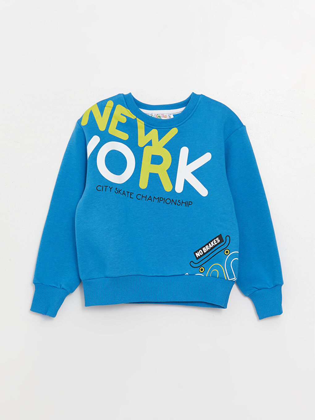 Mavi Bisiklet Yaka Baskılı Uzun Kollu Erkek Çocuk Sweatshirt ve Eşofman Alt 2'li Takım-1